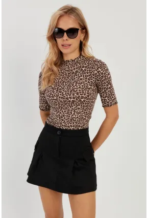 Kadın Camel-Siyah Leopar Desenli Bluz LPP1264