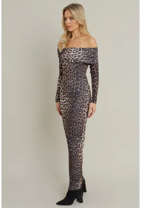 Kadın Camel-Siyah Madonna Yaka Maxi Elbise LİK10