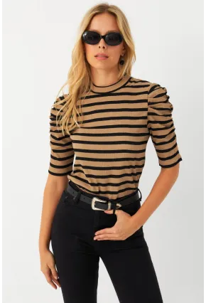 Kadın Camel-Siyah Prenses Kol Bluz MAYD12
