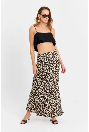 Kadın Camel-Siyah Saten Leopar Etek CAR2431