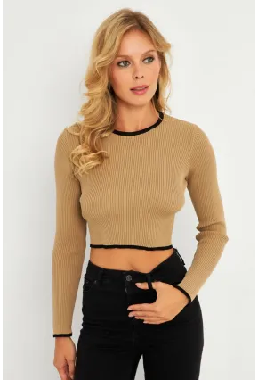 Kadın Camel-Siyah Sırtı Açık Bluz YV270