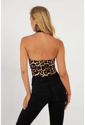 Kadın Camel-Siyah Sırtı Açık Çıtçıtlı Body LPP1295