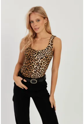 Kadın Camel-Siyah U Yaka Leopar Atlet LPP1257