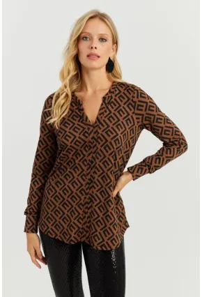 Kadın Camel-Siyah V Yaka Bluz AYD258