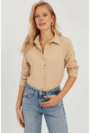 Kadın Camel Taş Detaylı Gömlek ZER402