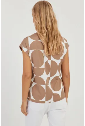 Kadın Camel V Yaka Desenli Bluz AYD293