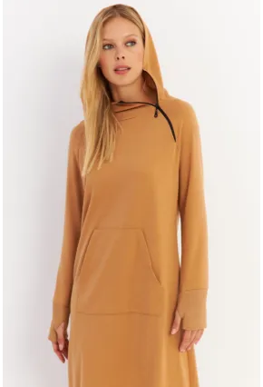 Kadın Camel Yakası Fermuarlı Maxi Sweat Elbise TF12