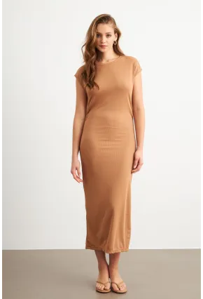 Kadın Camel Yanları Büzgülü Midi Elbise MK35