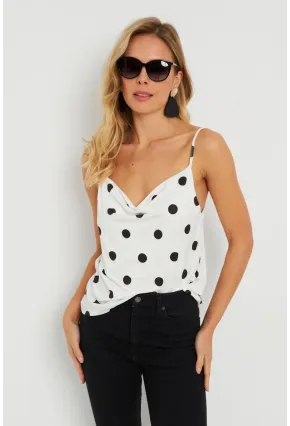 Kadın Degaje Yaka Puantiyeli Bluz Beyaz-Siyah LPP1255
