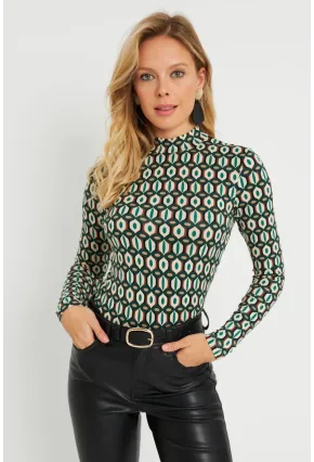 Kadın Desenli Bluz Ekru-Yeşil AYD288
