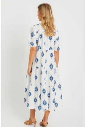 Kadın Desenli Salaş Mini Elbise Beyaz ASH23046