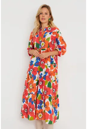Kadın Desenli Salaş Mini Elbise Turuncu ASH23046