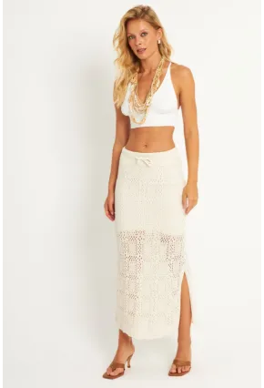 Kadın Ekru Ajurlu Astarlı Triko Maxi Etek TOP05