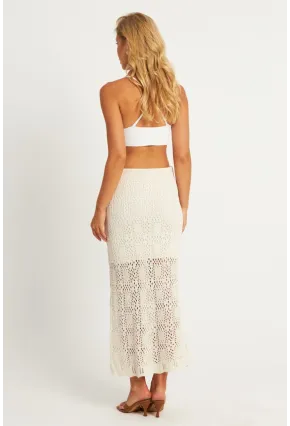 Kadın Ekru Ajurlu Astarlı Triko Maxi Etek TOP05