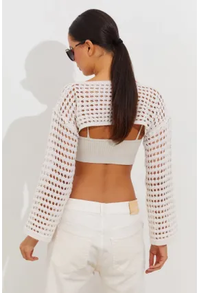 Kadın Ekru Ajurlu Bolero YV115