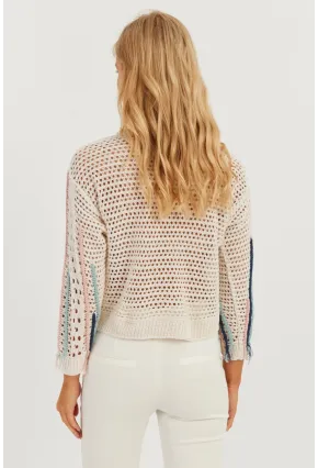 Kadın Ekru Ajurlu Renkli Triko Bluz MİW2761