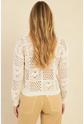 Kadın Ekru Ajurlu Triko Bluz  MZU601