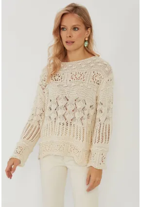 Kadın Ekru Ajurlu Triko Bluz YZ620