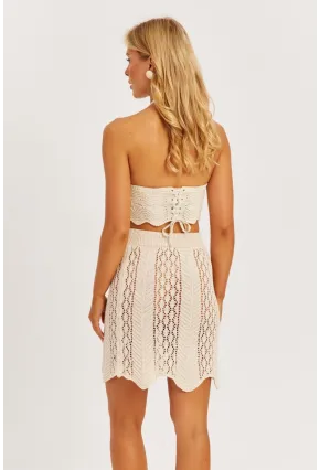 Kadın Ekru Ajurlu Triko Etek MZU608