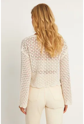 Kadın Ekru Ajurlu Triko Hırka YV248