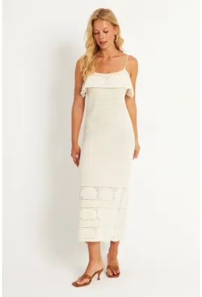 Kadın Ekru Ajurlu Triko Midi Elbise HC1569