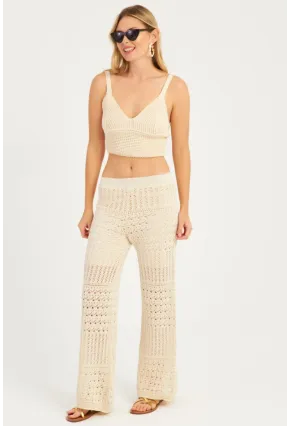 Kadın Ekru Ajurlu Triko Pantolon YZ3062