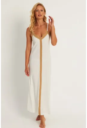 Kadın Ekru Aksesuarlı Bürümcük Midi Plaj Elbise EY2839