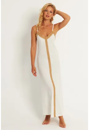 Kadın Ekru Aksesuarlı Bürümcük Midi Plaj Elbise EY2839