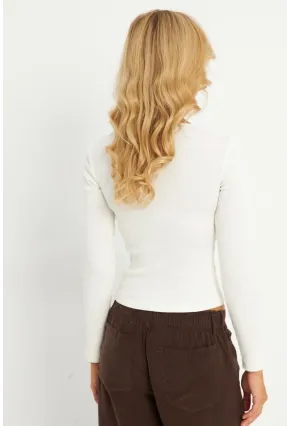 Kadın Ekru Aksesuarlı Kaşkorse Bluz RLO17