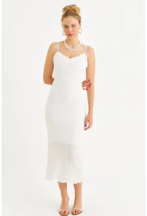 Kadın Ekru Astarlı Dantel Maxi Elbise YEL221662