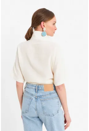 Kadın Ekru Bağlamalı Keten Bluz BTH16