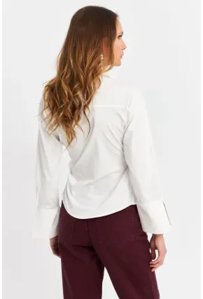 Kadın Ekru Bağlamalı Kruvaze Gömlek MFS9792