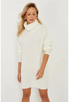 Kadın Ekru Balıkçı Yaka Triko Tunik KZ2504