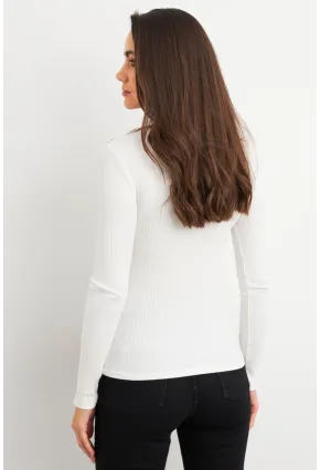 Kadın Ekru Basic Bluz AYD402