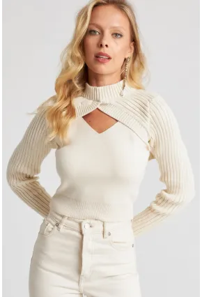 Kadın Ekru Bolerolu Triko Takım YZ524