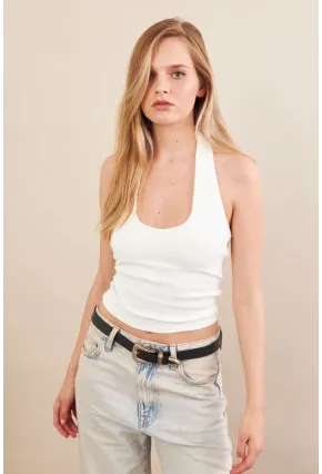 Kadın Ekru Boyun Askılı Bluz ZH171