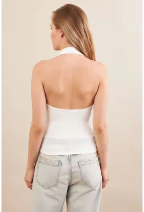 Kadın Ekru Boyun Askılı Bluz ZH171