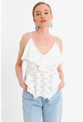 Kadın Ekru Brode Bluz SE14