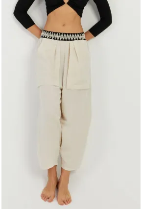 Kadın Ekru Cepli Şalvar Pantolon ÖM1203