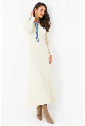 Kadın Ekru Denim Detaylı Maxi Elbise MQAS200