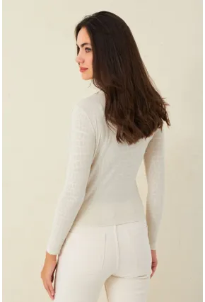 Kadın Ekru Desenli Büzgülü Bluz LPP1279