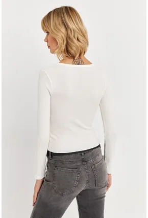 Kadın Ekru Düğme Detaylı Basic Bluz ALB3814