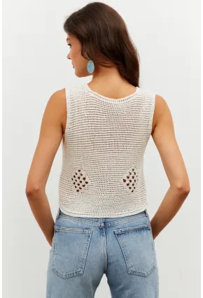 Kadın Ekru Düğmeli Ajurlu Yelek MİW0651