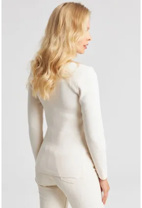 Kadın Ekru Fermuarlı Triko Kazak YZ523
