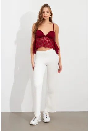 Kadın Ekru Gofre Pantolon ZH326