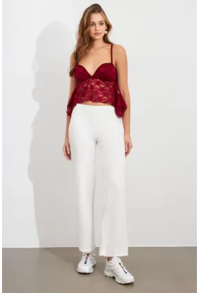 Kadın Ekru Gofre Pantolon ZH326