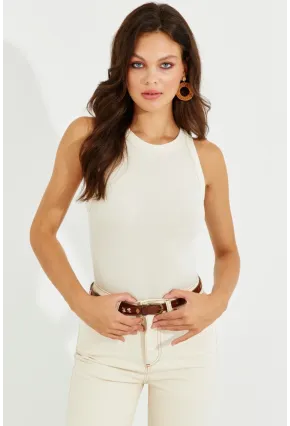 Kadın Ekru Halter Yaka Bluz LPP1233