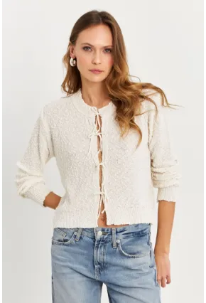 Kadın Ekru İpli Triko Hırka YV323