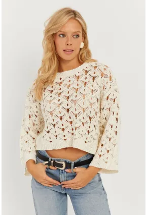 Kadın Ekru İspanyol Kol Ajurlu Triko Bluz MİW0761