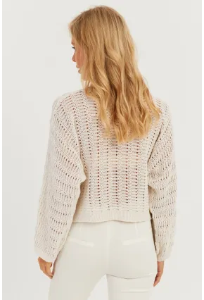 Kadın Ekru Kalpli Ajurlu Triko Bluz MİW3761